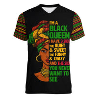 Three Sides Of Me Women V Neck T Shirt African Women Black Queen - Wonder Print Shop