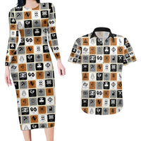 Adinkra Symbols Fashion Couples Matching Long Sleeve Bodycon Dress and Hawaiian Shirt - Wonder Print Shop