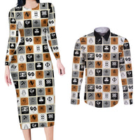 Adinkra Symbols Fashion Couples Matching Long Sleeve Bodycon Dress and Long Sleeve Button Shirts - Wonder Print Shop
