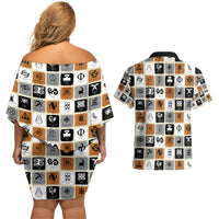 Adinkra Symbols Fashion Couples Matching Off Shoulder Short Dress and Hawaiian Shirt - Wonder Print Shop