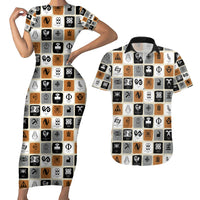Adinkra Symbols Fashion Couples Matching Short Sleeve Bodycon Dress and Hawaiian Shirt - Wonder Print Shop