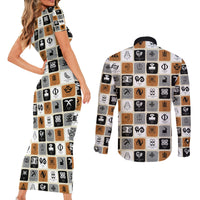 Adinkra Symbols Fashion Couples Matching Short Sleeve Bodycon Dress and Long Sleeve Button Shirts - Wonder Print Shop