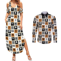 Adinkra Symbols Fashion Couples Matching Summer Maxi Dress and Long Sleeve Button Shirts - Wonder Print Shop