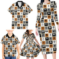 Adinkra Symbols Fashion Family Matching Long Sleeve Bodycon Dress and Hawaiian Shirt - Wonder Print Shop