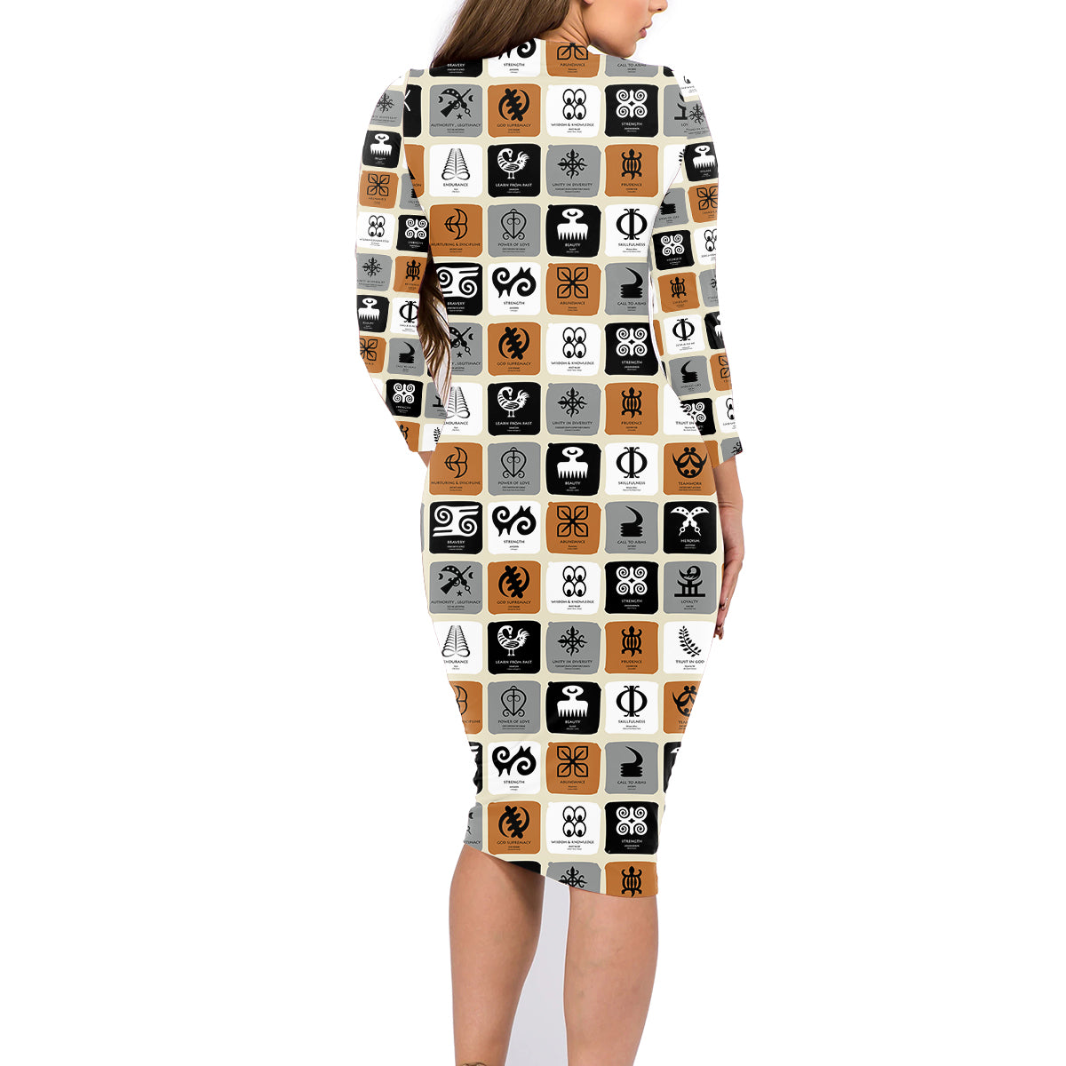 Adinkra Symbols Fashion Family Matching Long Sleeve Bodycon Dress and Hawaiian Shirt - Wonder Print Shop