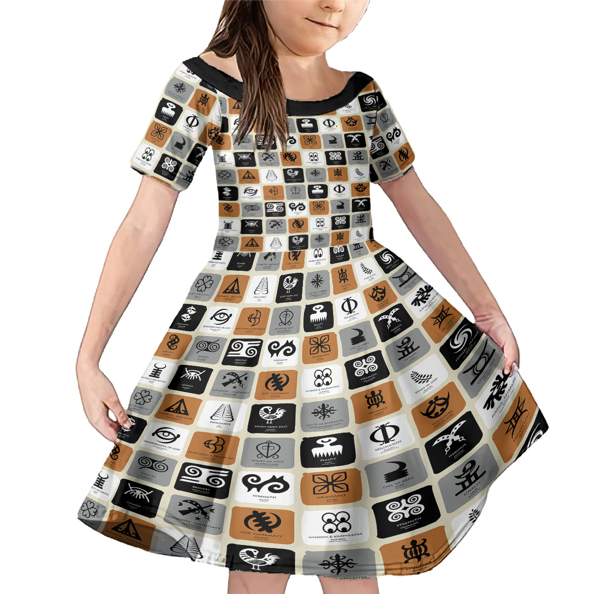 Adinkra Symbols Fashion Family Matching Mermaid Dress and Hawaiian Shirt - Wonder Print Shop