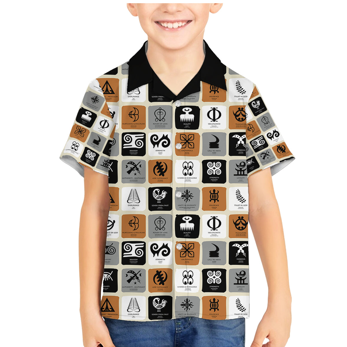 Adinkra Symbols Fashion Family Matching Mermaid Dress and Hawaiian Shirt - Wonder Print Shop
