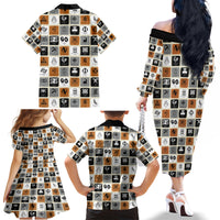 Adinkra Symbols Fashion Family Matching Off Shoulder Long Sleeve Dress and Hawaiian Shirt - Wonder Print Shop