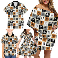 Adinkra Symbols Fashion Family Matching Off Shoulder Short Dress and Hawaiian Shirt - Wonder Print Shop