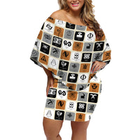 Adinkra Symbols Fashion Family Matching Off Shoulder Short Dress and Hawaiian Shirt - Wonder Print Shop