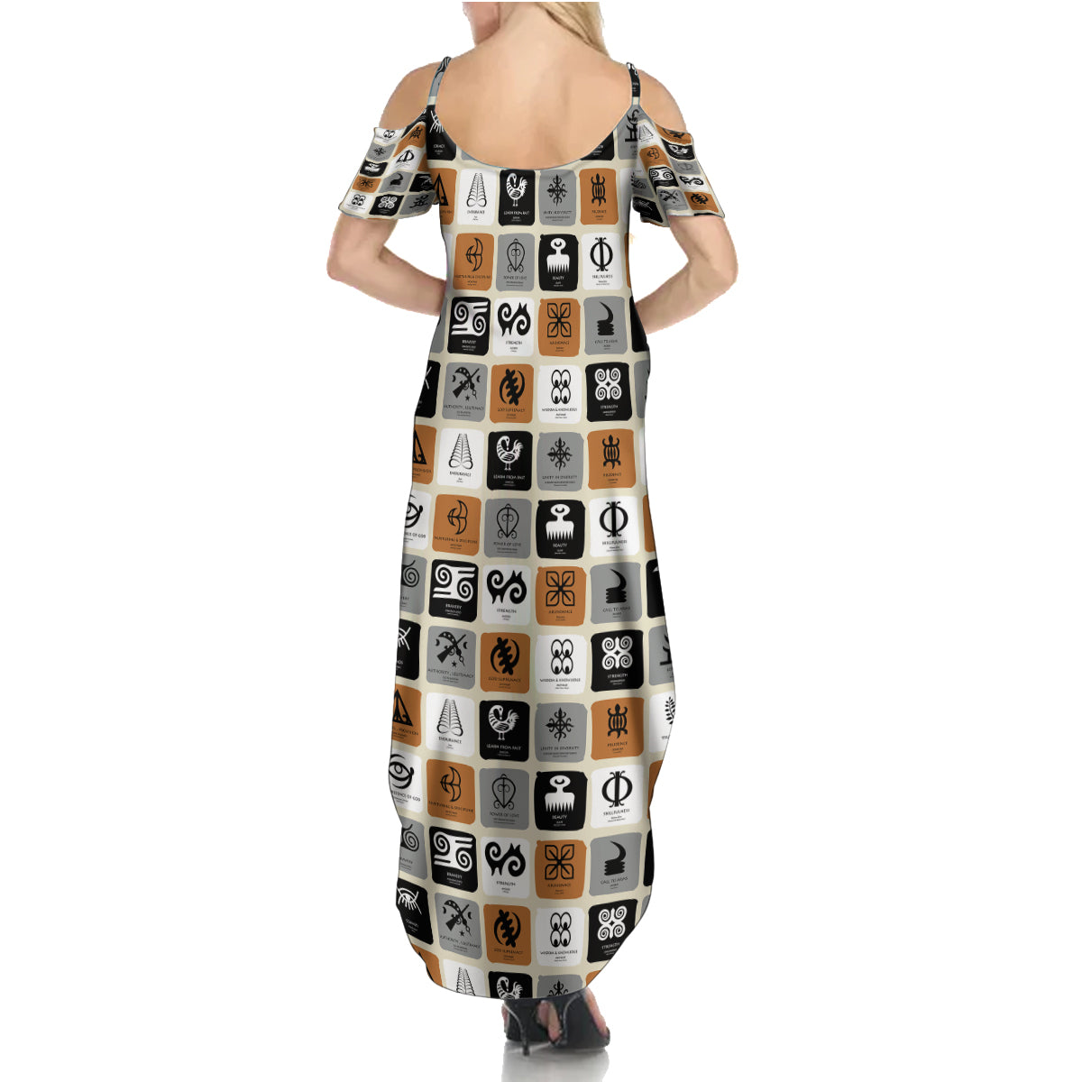 Adinkra Symbols Fashion Family Matching Summer Maxi Dress and Hawaiian Shirt - Wonder Print Shop