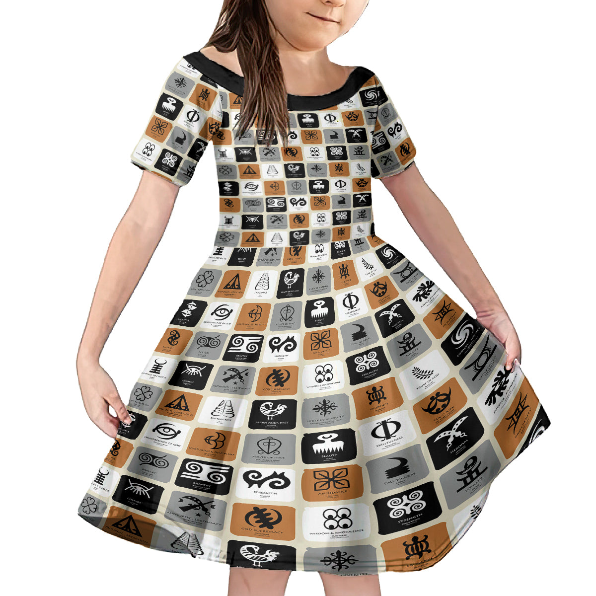 Adinkra Symbols Fashion Kid Short Sleeve Dress - Wonder Print Shop