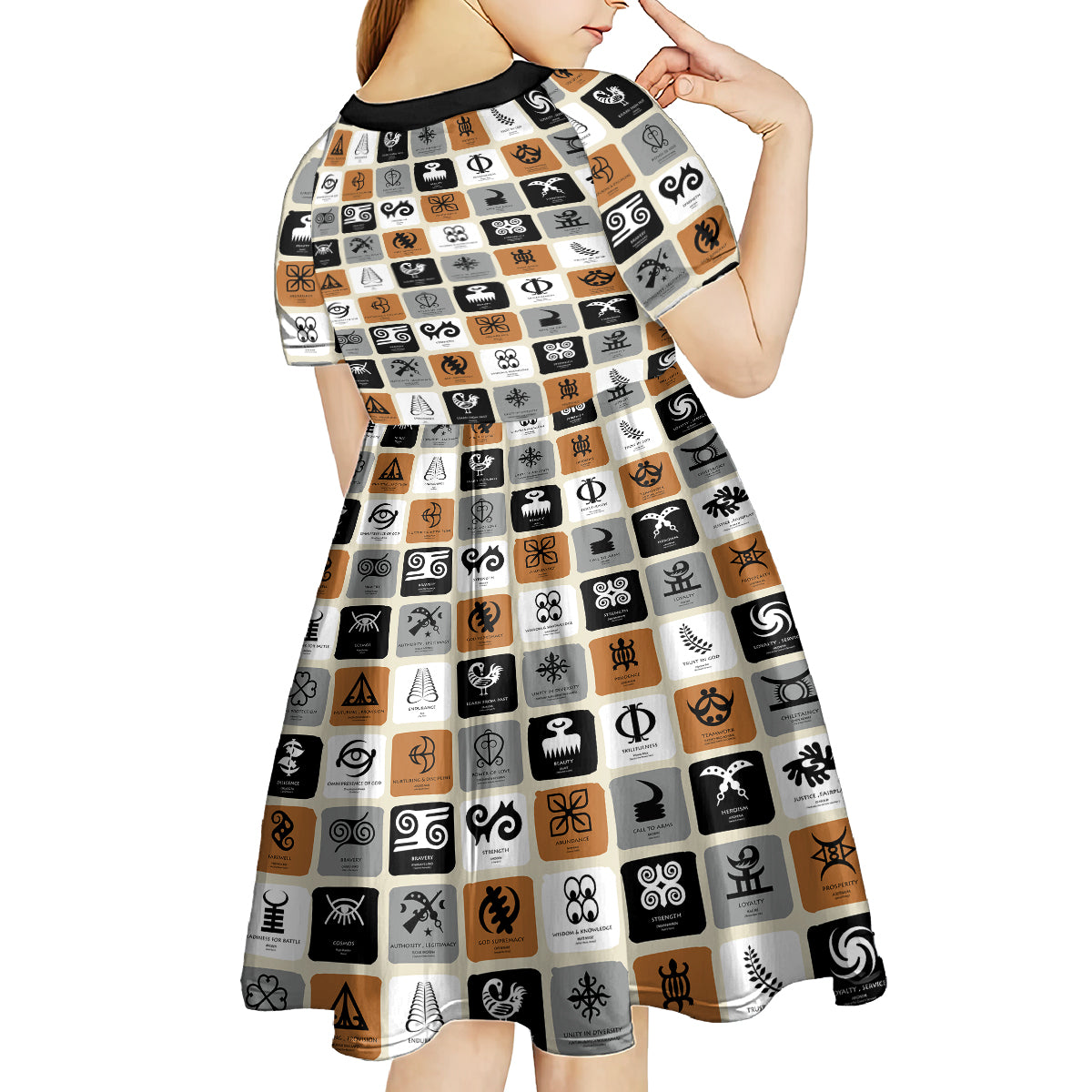Adinkra Symbols Fashion Kid Short Sleeve Dress - Wonder Print Shop