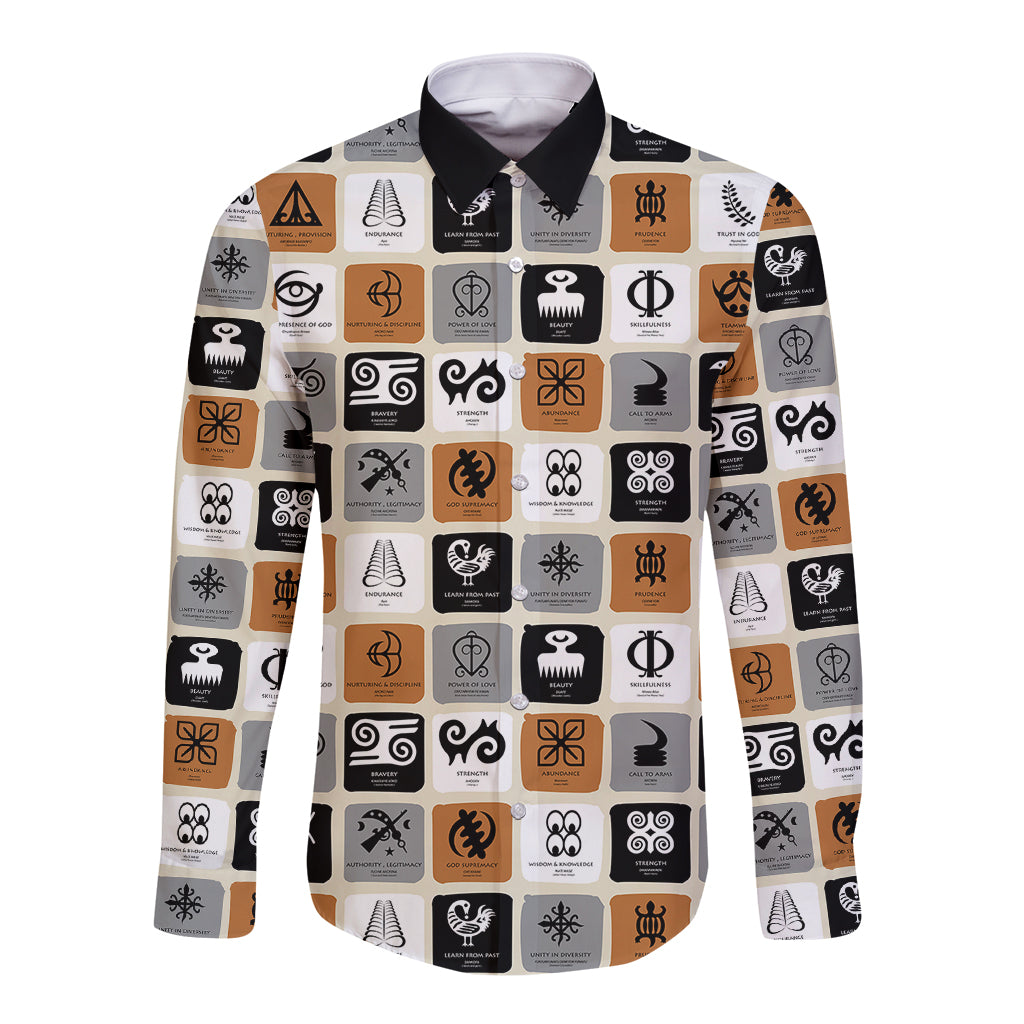 Adinkra Symbols Fashion Long Sleeve Button Shirt - Wonder Print Shop