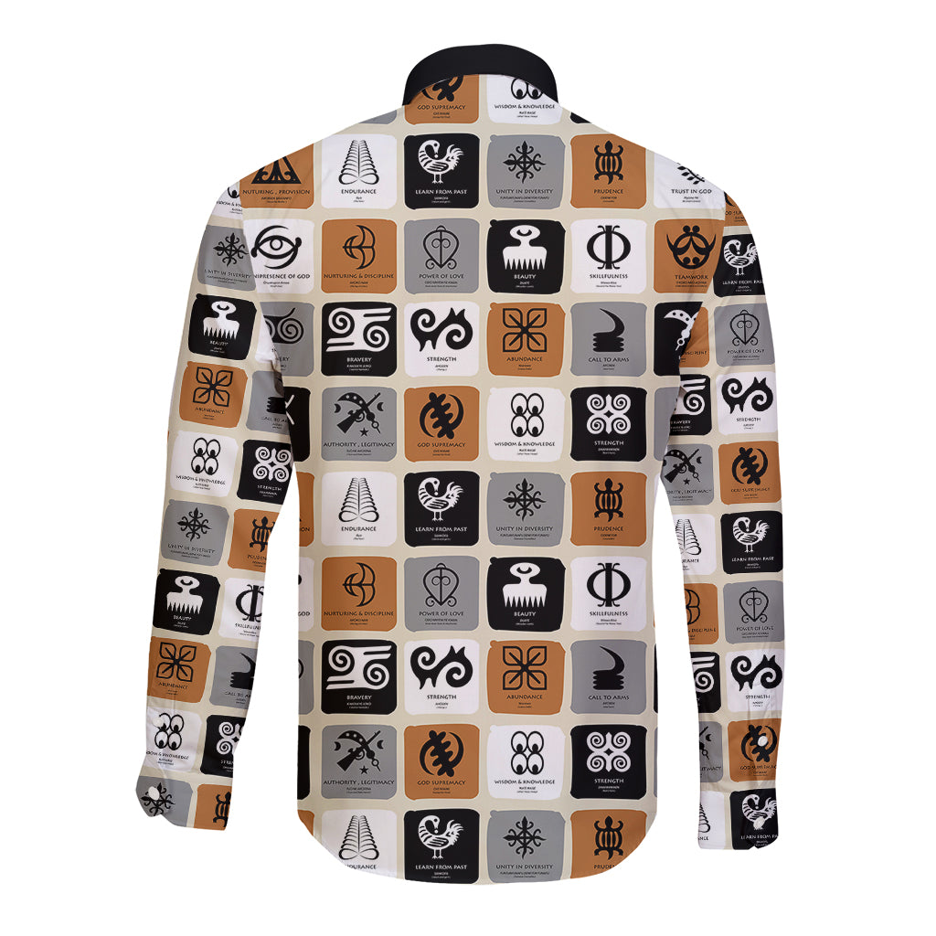 Adinkra Symbols Fashion Long Sleeve Button Shirt - Wonder Print Shop