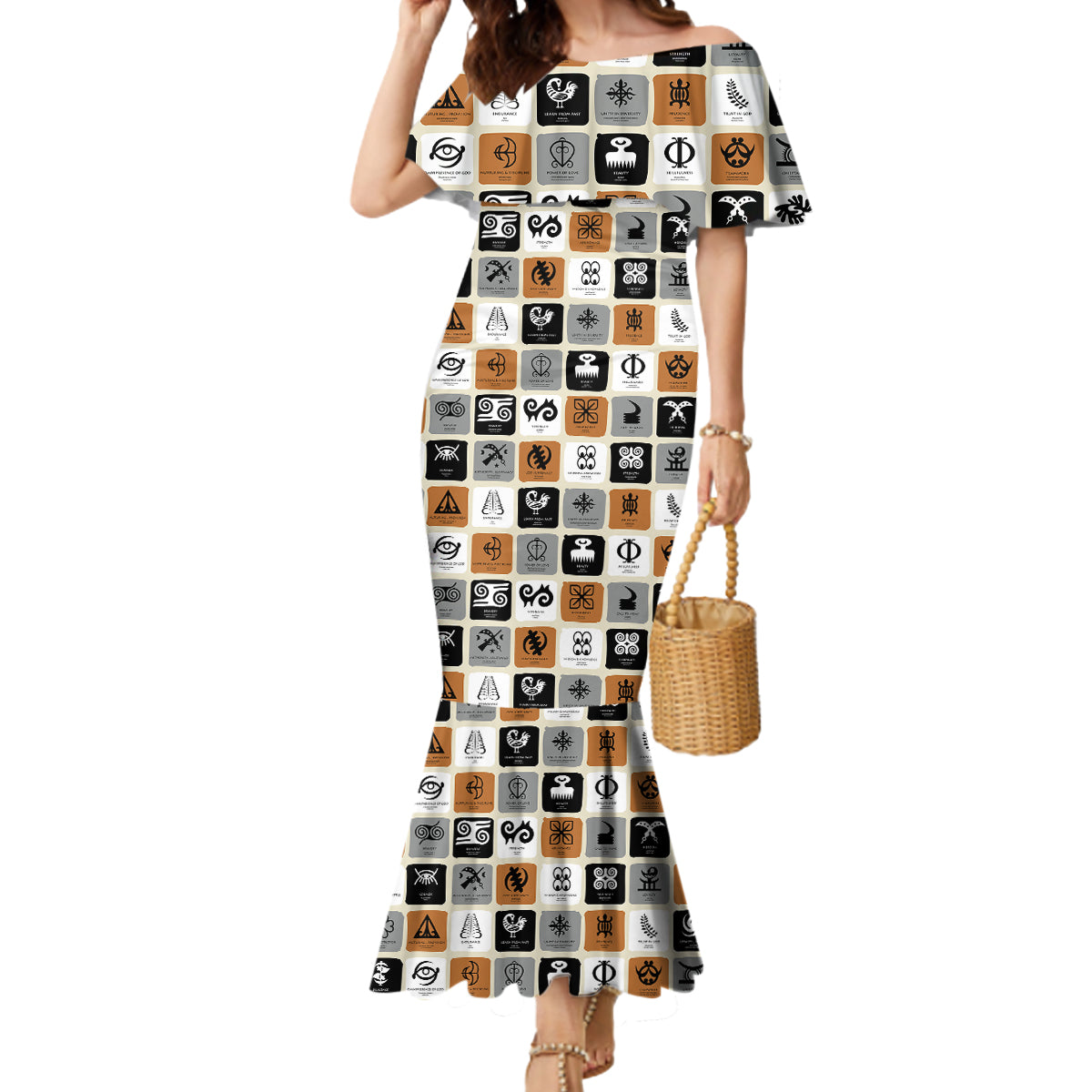 Adinkra Symbols Fashion Mermaid Dress - Wonder Print Shop