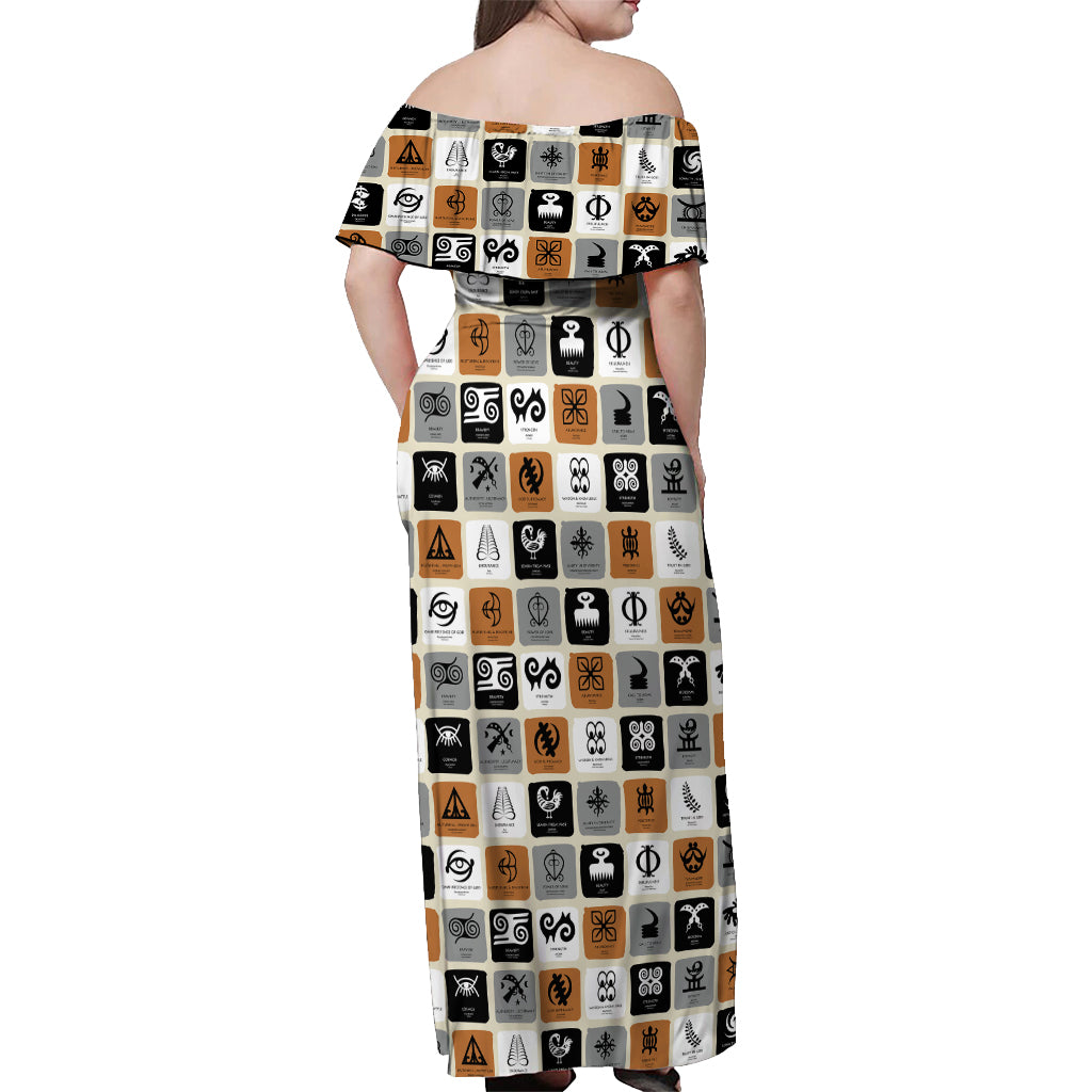 Adinkra Symbols Fashion Off Shoulder Maxi Dress - Wonder Print Shop