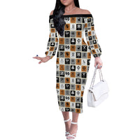 Adinkra Symbols Fashion Off The Shoulder Long Sleeve Dress - Wonder Print Shop