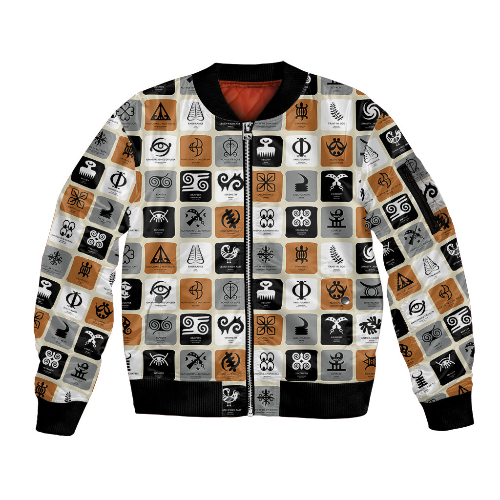Adinkra Symbols Fashion Sleeve Zip Bomber Jacket - Wonder Print Shop