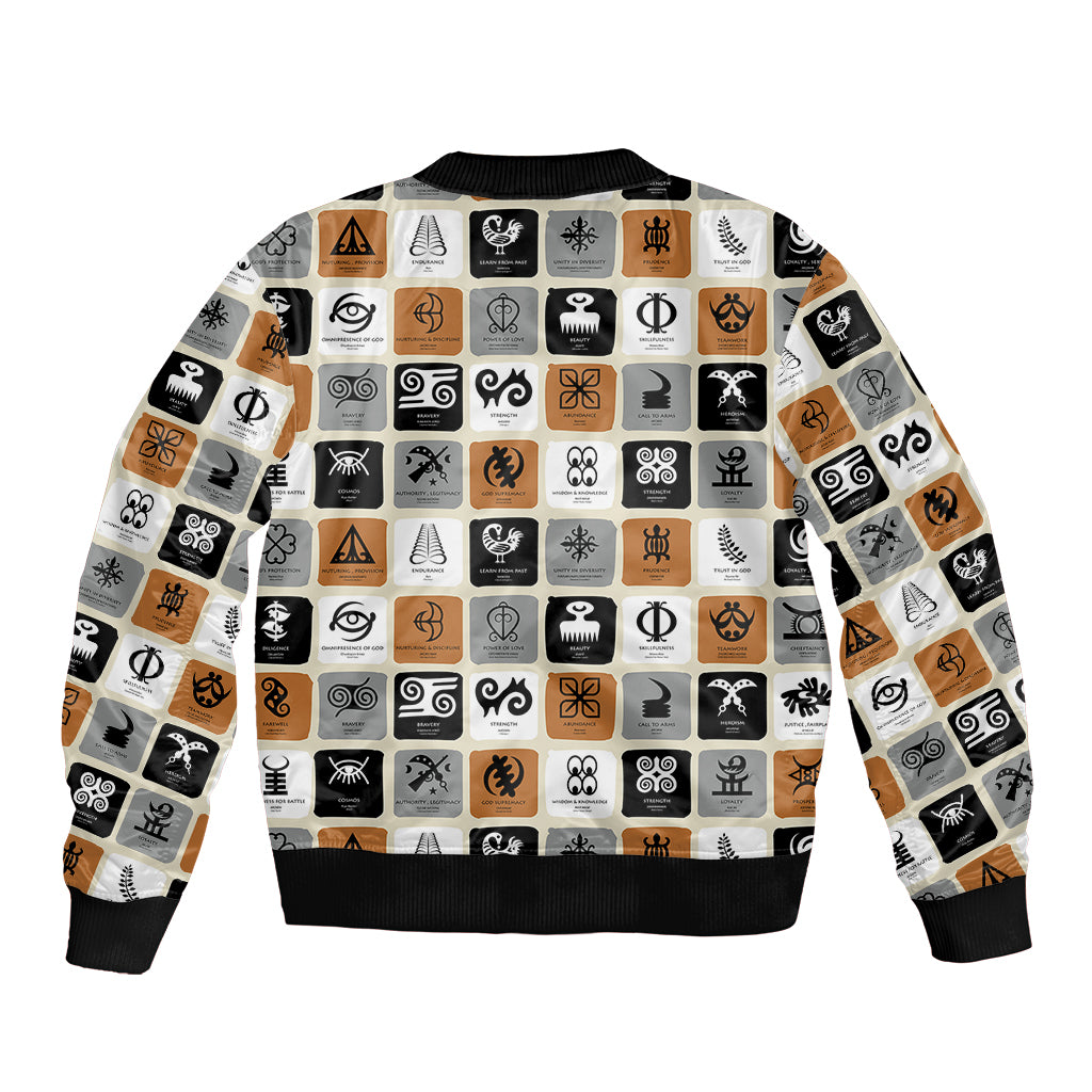 Adinkra Symbols Fashion Sleeve Zip Bomber Jacket - Wonder Print Shop