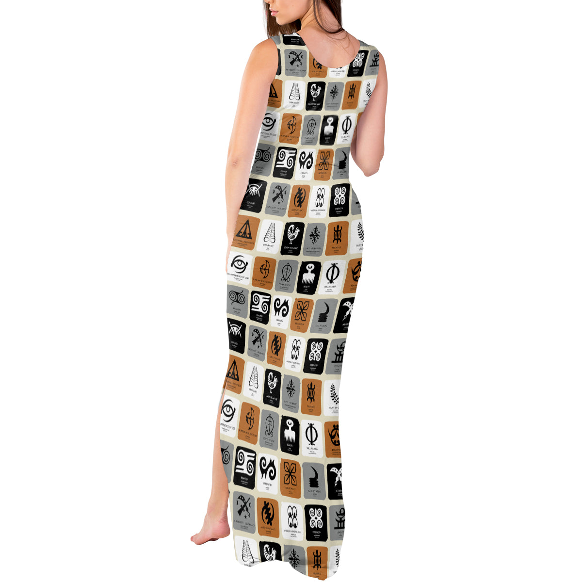 Adinkra Symbols Fashion Tank Maxi Dress - Wonder Print Shop