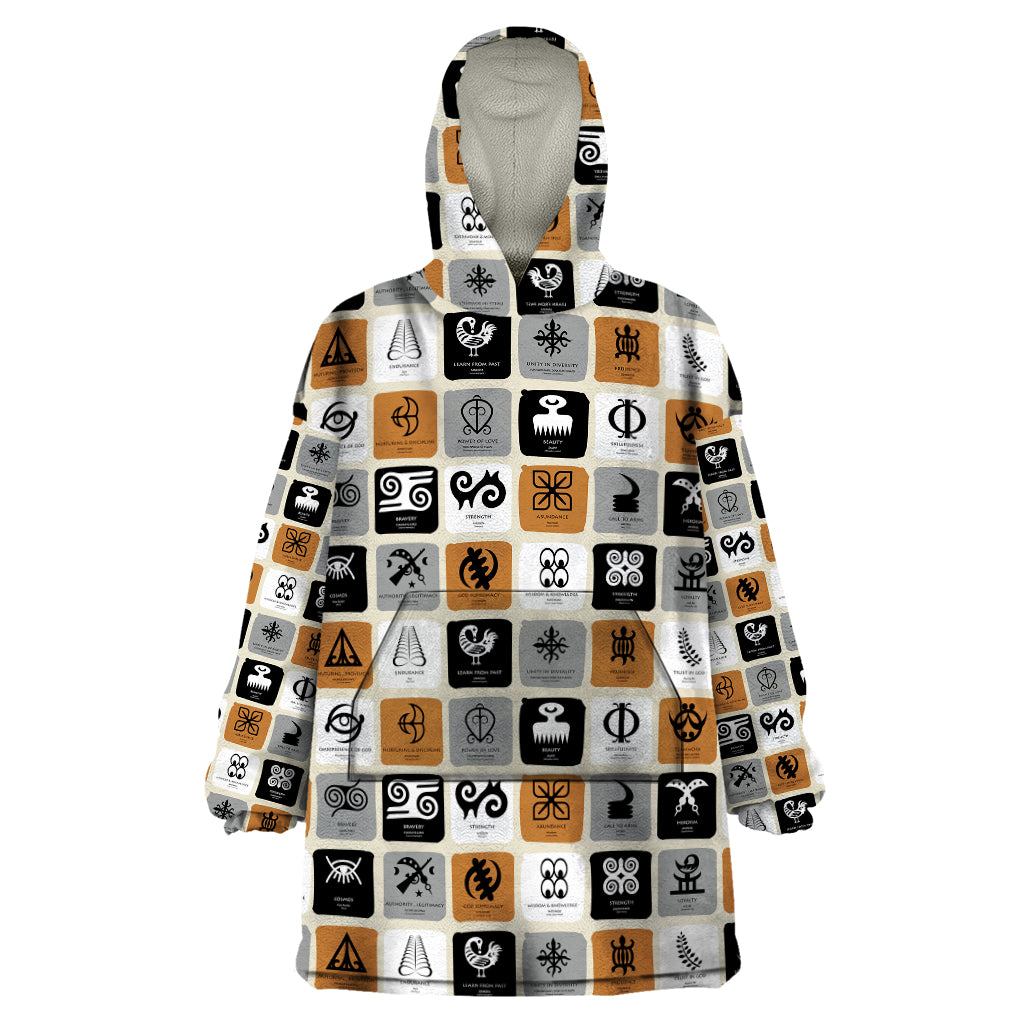 Adinkra Symbols Fashion Wearable Blanket Hoodie - Wonder Print Shop