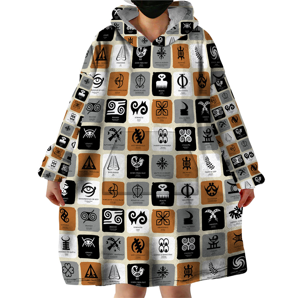 Adinkra Symbols Fashion Wearable Blanket Hoodie - Wonder Print Shop