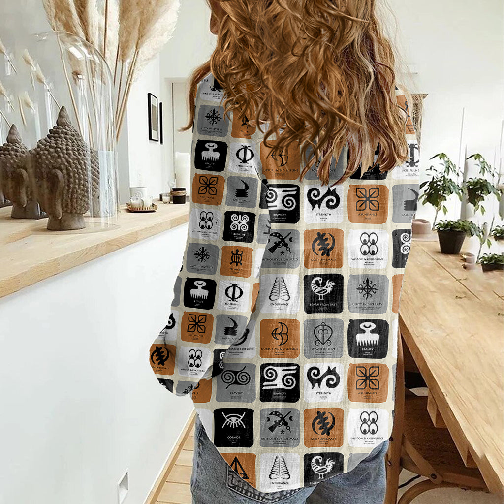 Adinkra Symbols Fashion Women Casual Shirt - Wonder Print Shop