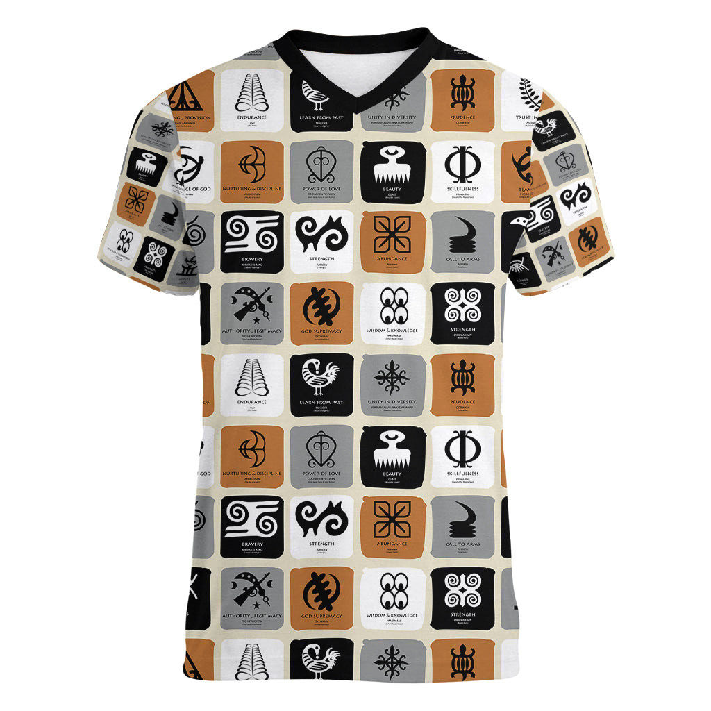 Adinkra Symbols Fashion Women V Neck T Shirt - Wonder Print Shop