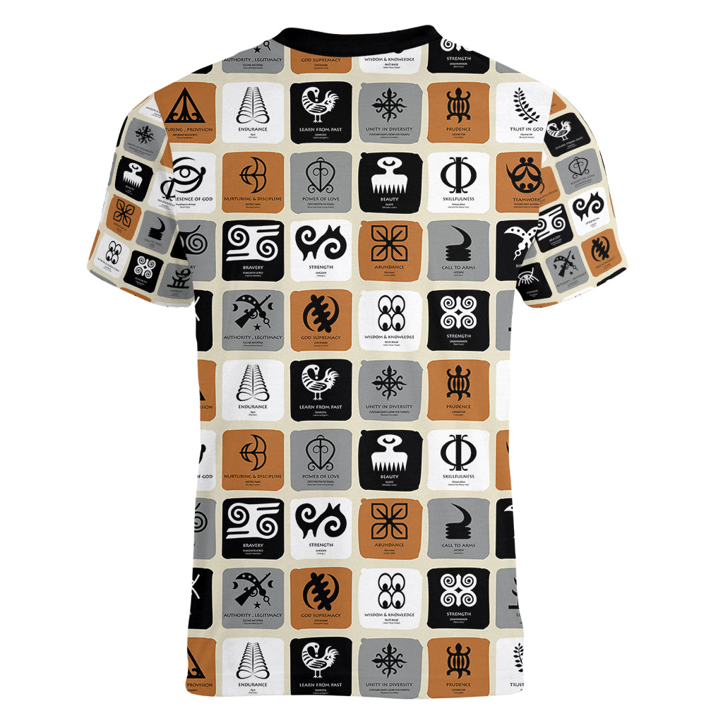 Adinkra Symbols Fashion Women V Neck T Shirt - Wonder Print Shop