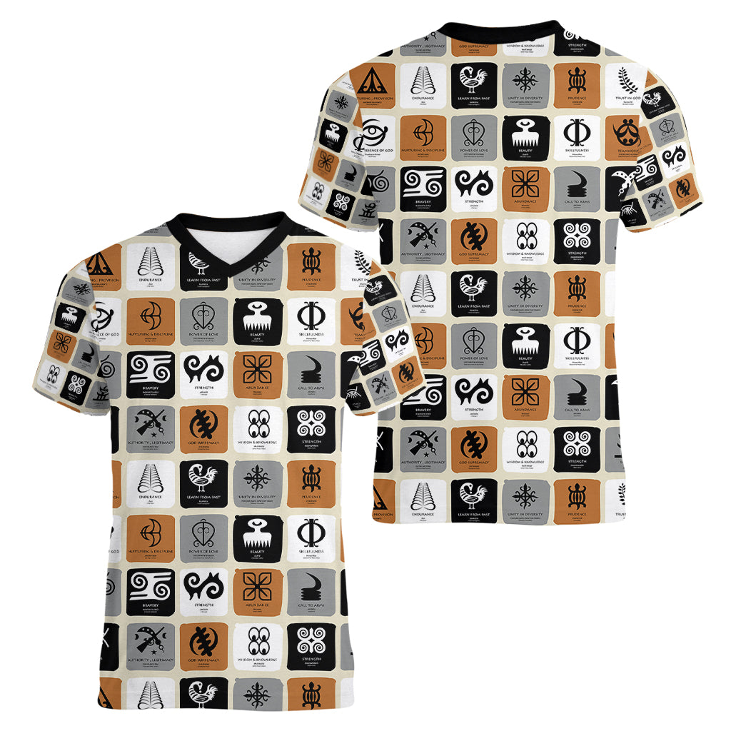 Adinkra Symbols Fashion Women V Neck T Shirt - Wonder Print Shop