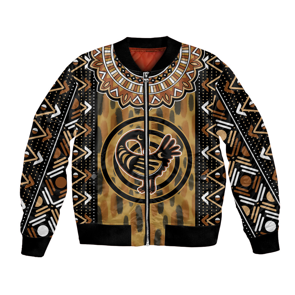 Printed Mud Cloth and Adinkra Symbol Bomber Jacket - Wonder Print Shop