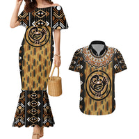 Printed Mud Cloth and Adinkra Symbol Couples Matching Mermaid Dress and Hawaiian Shirt - Wonder Print Shop