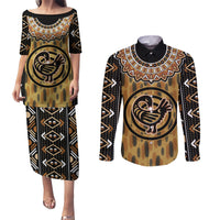 Printed Mud Cloth and Adinkra Symbol Couples Matching Puletasi Dress and Long Sleeve Button Shirts - Wonder Print Shop