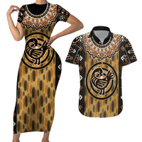 Printed Mud Cloth and Adinkra Symbol Couples Matching Short Sleeve Bodycon Dress and Hawaiian Shirt - Wonder Print Shop
