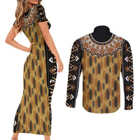 Printed Mud Cloth and Adinkra Symbol Couples Matching Short Sleeve Bodycon Dress and Long Sleeve Button Shirts - Wonder Print Shop