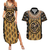Printed Mud Cloth and Adinkra Symbol Couples Matching Summer Maxi Dress and Hawaiian Shirt - Wonder Print Shop
