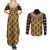 Printed Mud Cloth and Adinkra Symbol Couples Matching Summer Maxi Dress and Long Sleeve Button Shirts - Wonder Print Shop