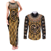 Printed Mud Cloth and Adinkra Symbol Couples Matching Tank Maxi Dress and Long Sleeve Button Shirts - Wonder Print Shop