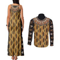 Printed Mud Cloth and Adinkra Symbol Couples Matching Tank Maxi Dress and Long Sleeve Button Shirts - Wonder Print Shop