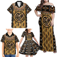 Printed Mud Cloth and Adinkra Symbol Family Matching Off Shoulder Maxi Dress and Hawaiian Shirt - Wonder Print Shop