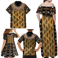 Printed Mud Cloth and Adinkra Symbol Family Matching Off Shoulder Maxi Dress and Hawaiian Shirt - Wonder Print Shop