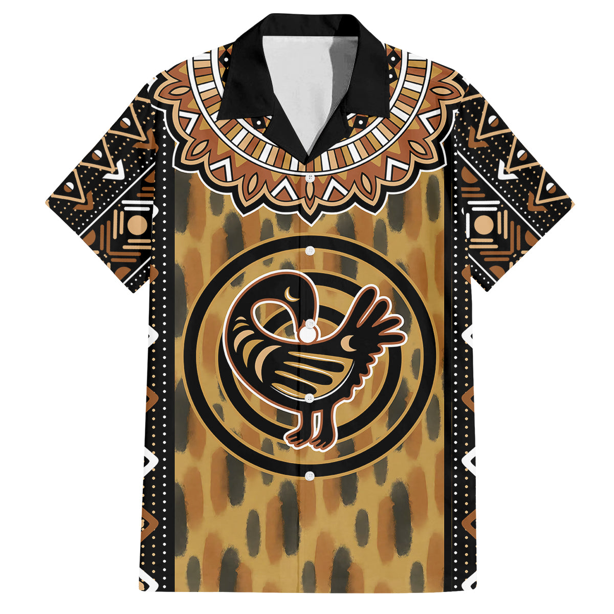 Printed Mud Cloth and Adinkra Symbol Family Matching Off Shoulder Maxi Dress and Hawaiian Shirt - Wonder Print Shop