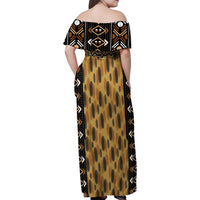 Printed Mud Cloth and Adinkra Symbol Family Matching Off Shoulder Maxi Dress and Hawaiian Shirt - Wonder Print Shop