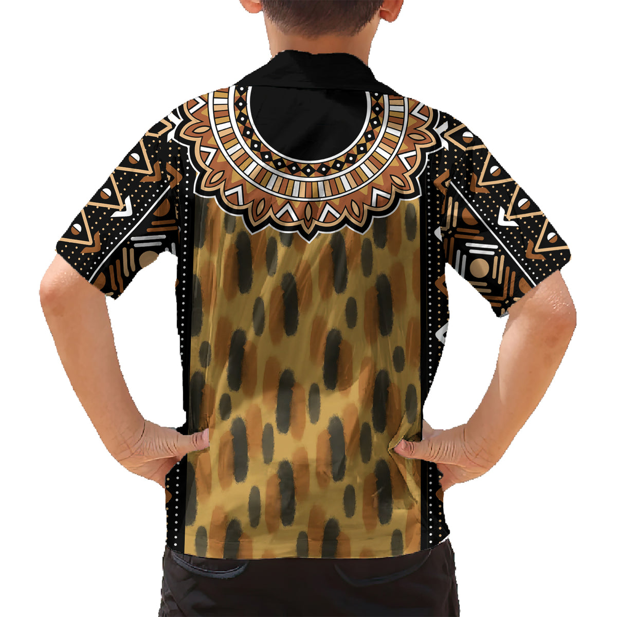 Printed Mud Cloth and Adinkra Symbol Family Matching Short Sleeve Bodycon Dress and Hawaiian Shirt - Wonder Print Shop