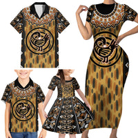 Printed Mud Cloth and Adinkra Symbol Family Matching Short Sleeve Bodycon Dress and Hawaiian Shirt - Wonder Print Shop