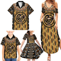 Printed Mud Cloth and Adinkra Symbol Family Matching Summer Maxi Dress and Hawaiian Shirt - Wonder Print Shop