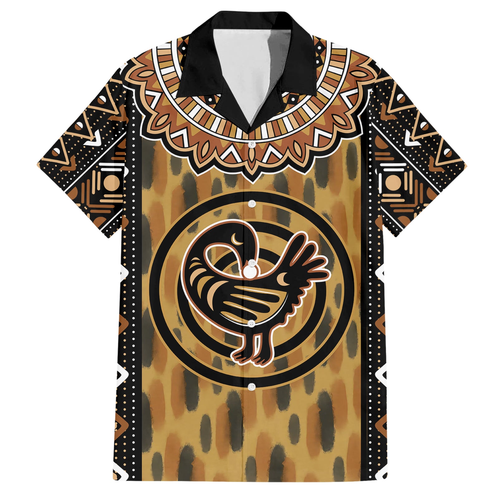 Printed Mud Cloth and Adinkra Symbol Hawaiian Shirt - Wonder Print Shop