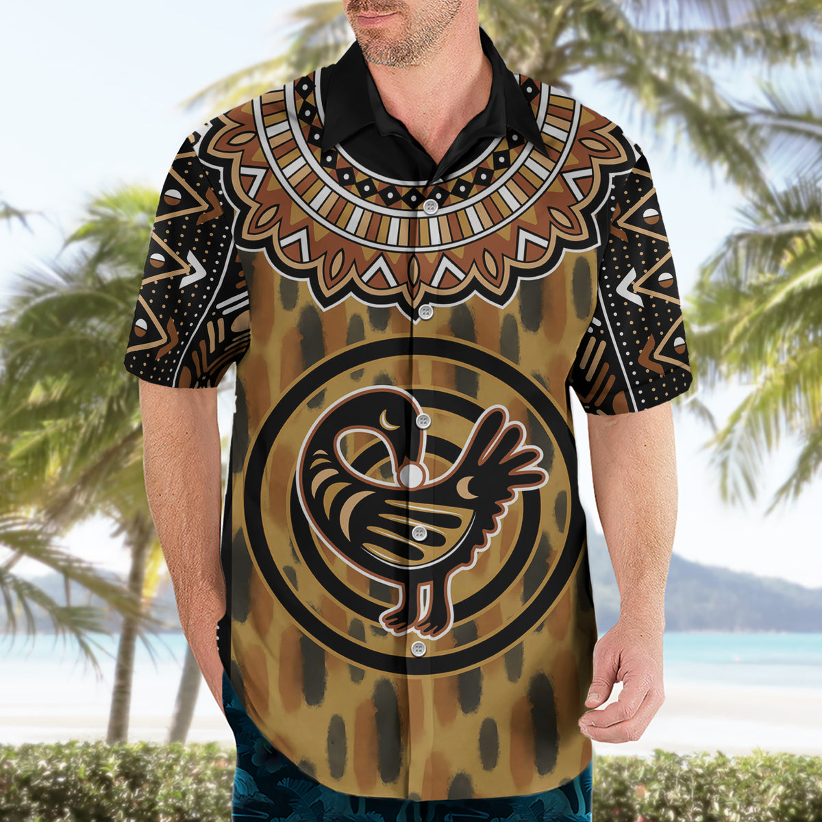Printed Mud Cloth and Adinkra Symbol Hawaiian Shirt - Wonder Print Shop