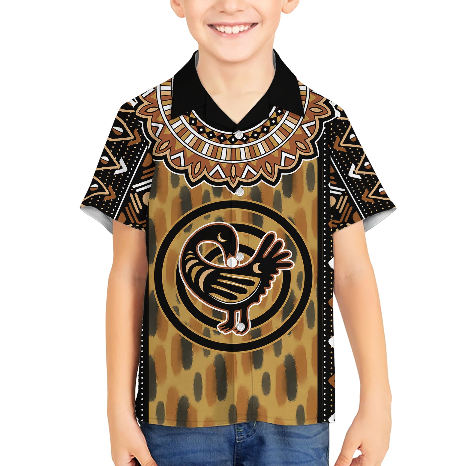 Printed Mud Cloth and Adinkra Symbol Kid Hawaiian Shirt - Wonder Print Shop